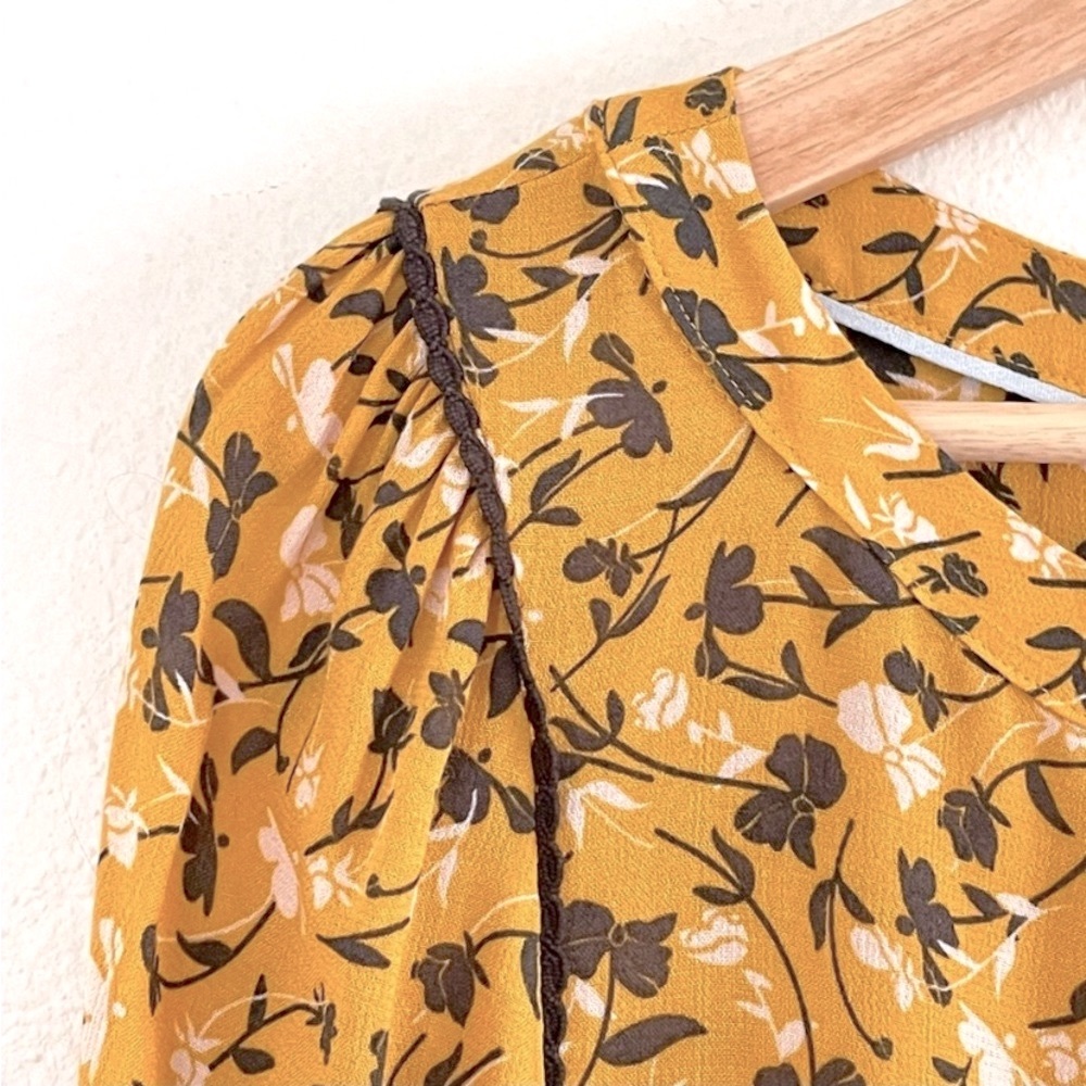 Anthro Maeve Mustard Floral Swing Peplum Blouse Top - Picture 9 of 13